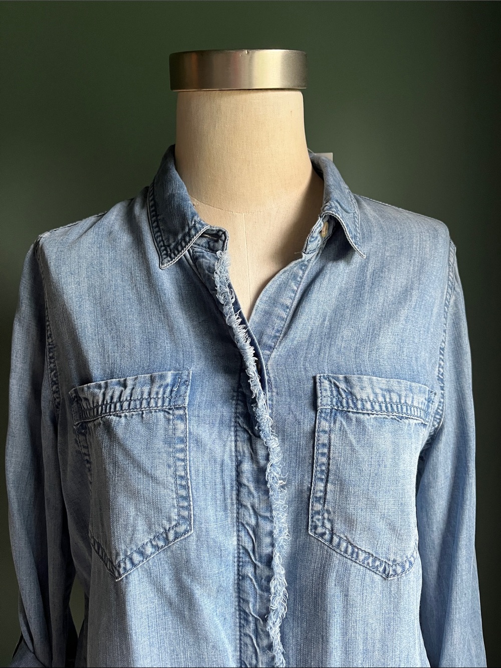 Light Wash Denim Button-Front Shirt - Picture 3 of 7